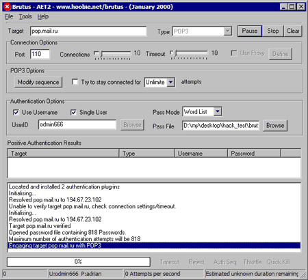 Brutus Password Cracker - Download Brutus brutus-aet2.zip AET2